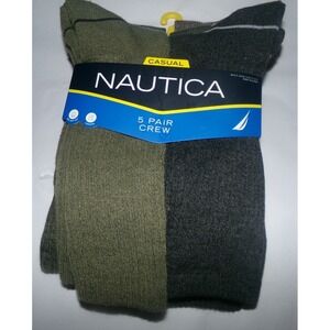 MENS NAUTICA CUSHIONED CREW SOCKS~5 PAIRS~NWT